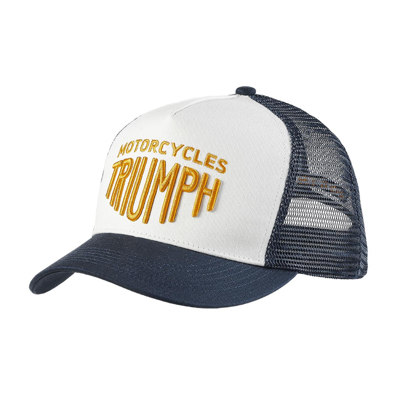 Image of Triumph Ellis Trucker Cap Cap Bone / Indigo | Triumph Motorcycle Clothing