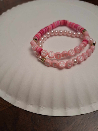 In October We Wear Pink Clay Bead Bracelet Set Of 2