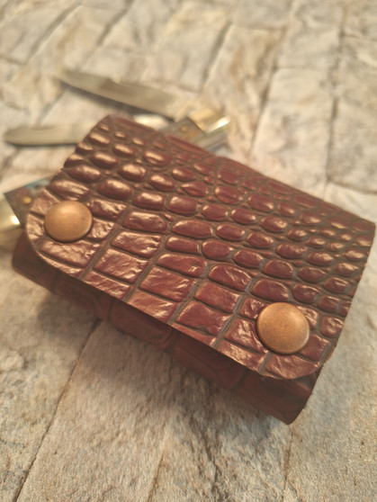 2 Snap Red Croc Embossed Genuine Leather Wallet