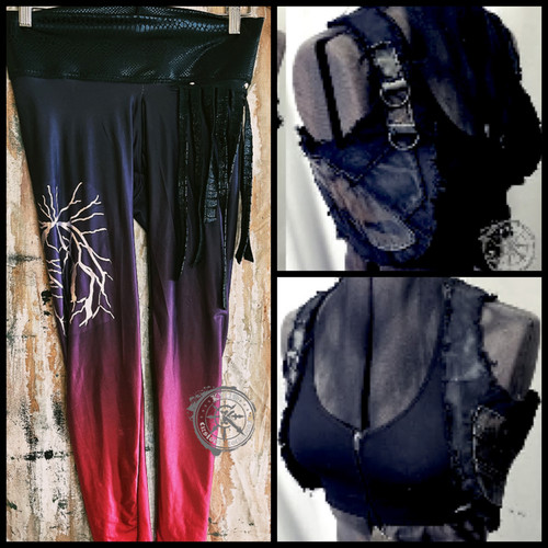 CELESTIA: Ombre women's wrestling tights with silver veins and cropped entrance vest  - women's size M (premade and one-of-a-kind) Kylla Custom Rock Wear