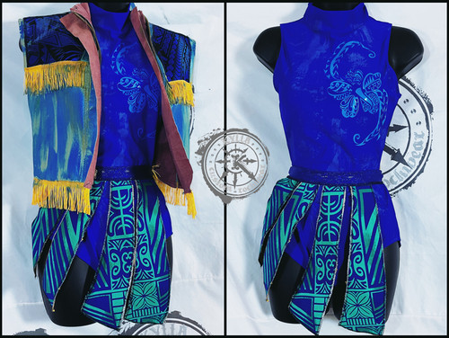 OCEANIA: Women's Wrestling Gear with leather entrance vest - One of a Kind- Fijiian Samoan  size M kylla custom rock wear