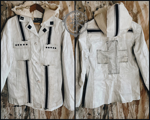 PERMAFROST - Hoth genuine white leather hooded jacket size M/L kylla custom rock wear jacket