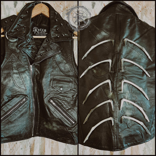 TENEBRAE - vertebrae distressed genuine leather biker vest size S - M unisex with bone accents kylla custom rock wear vest