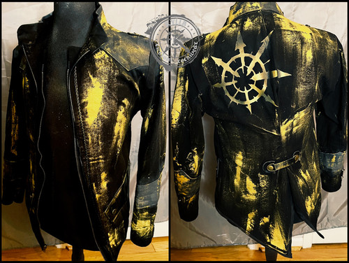 Chaos Breed Military Jacket canvas with leather accents in size S/M gold and black