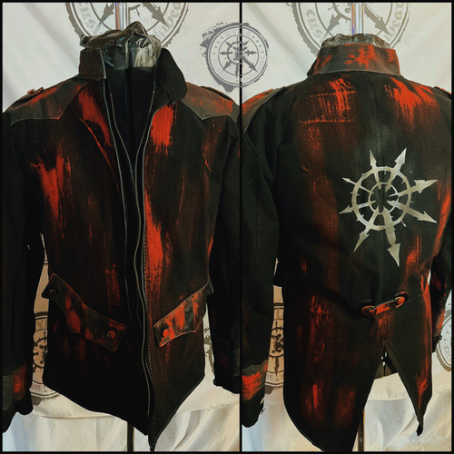 Chaos Breed Military Jacket canvas with leather accents in size XL red and black
