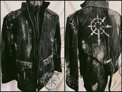 Chaos Breed Military Jacket canvas with leather accents in size XL gray and black
