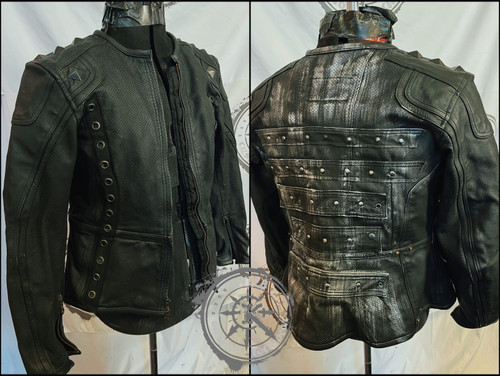 TENEBRAE- genuine leather women's armored motorcycle jacket - size L / XL black and silver