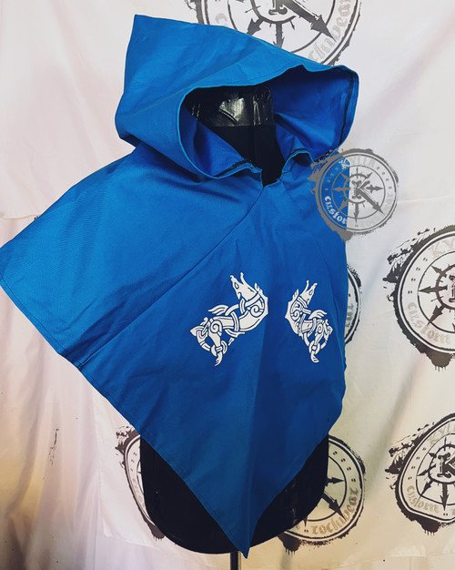 VIKING - Unisex Viking-style Medieval hood in blue with Viking artwork