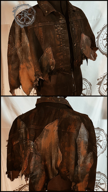 Leather and Denim distressed capelet duster