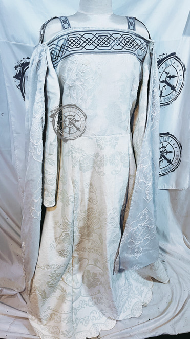 White Celtic Fantasy dress with arm sleeves elven size 8-10 FAE