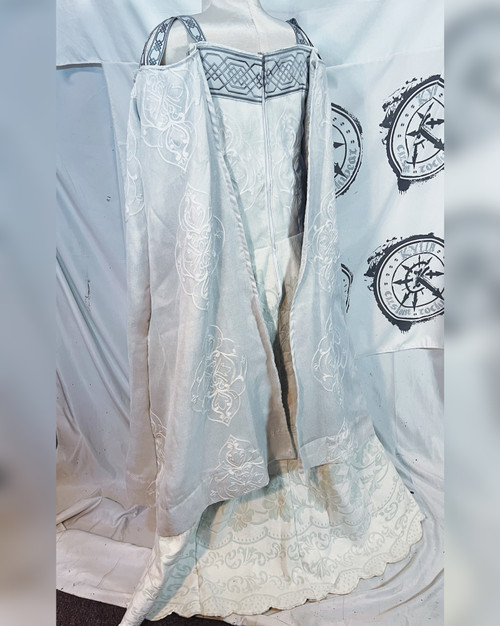 White Celtic Fantasy dress with arm sleeves elven size 8-10 FAE