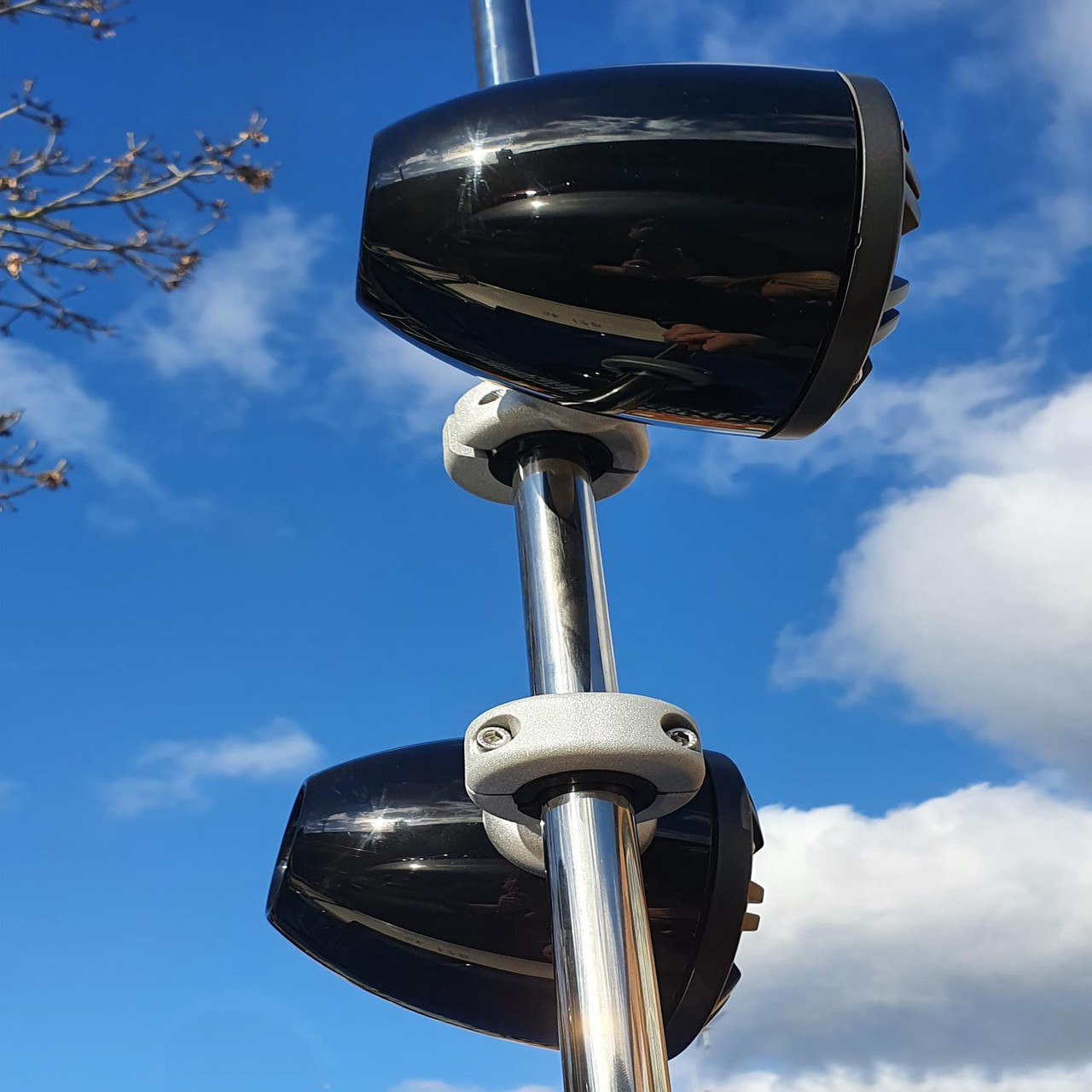 Kicker Speaker Boat / Bimini Clamp Pods Pair with 4 inch Kicker Speakers Black Galaxy