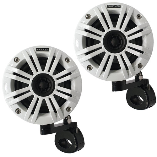 White Kicker 4 Inch Weather Proof Speakers with Black Swivel Pods  Motorbike, ATV Quad Buggy