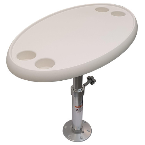 Marine / Boat Oval Table with Height Adjustable Pedestal / Leg and Drink Holders