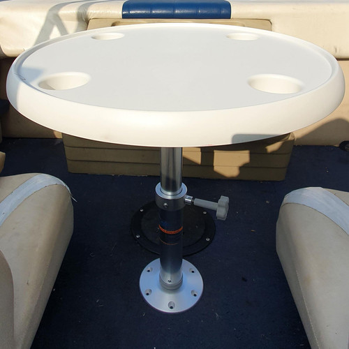 Marine / Boat  Round Table with Hight Adjustable Pedestal / Leg and Drink Holder