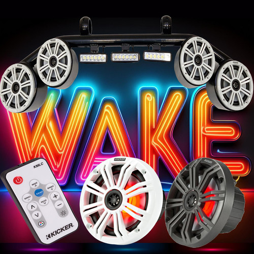Galaxy Wakeboarding Tower Combo Set with 4 KICKER Marine Speakers - Black