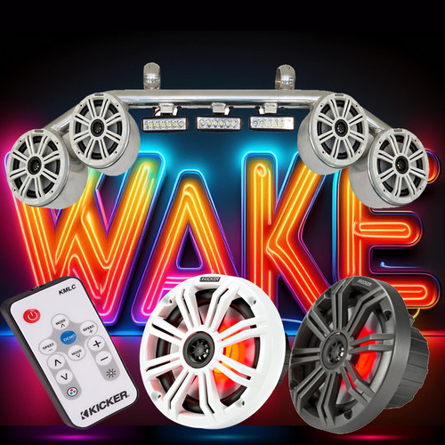 Galaxy Wakeboarding Tower Combo Set with 4 KICKER Marine Speakers - Polished
