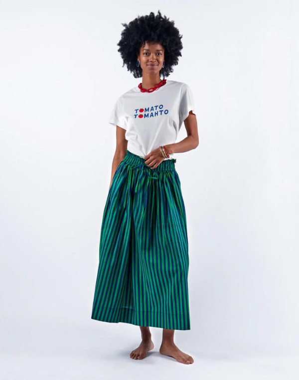 Keaton Stripe Skirt - Navy/Kelly Green
