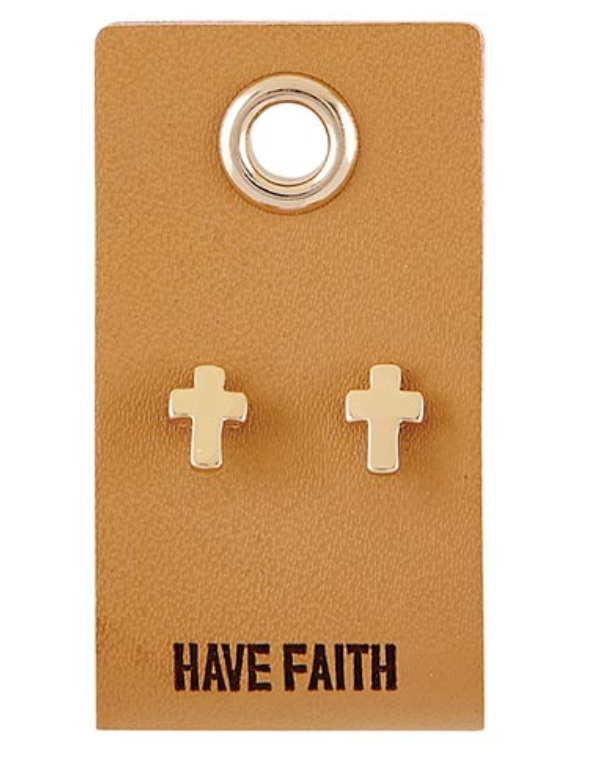 Leather Tag With Cross Earrings