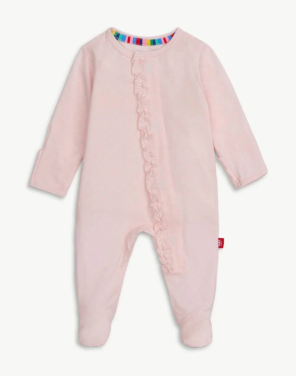 Magnetic Me Pin Dot Pink Footie With Ruffles