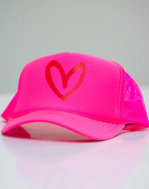 Imperfect Heart Trucker Hat-Neon Pink/Red