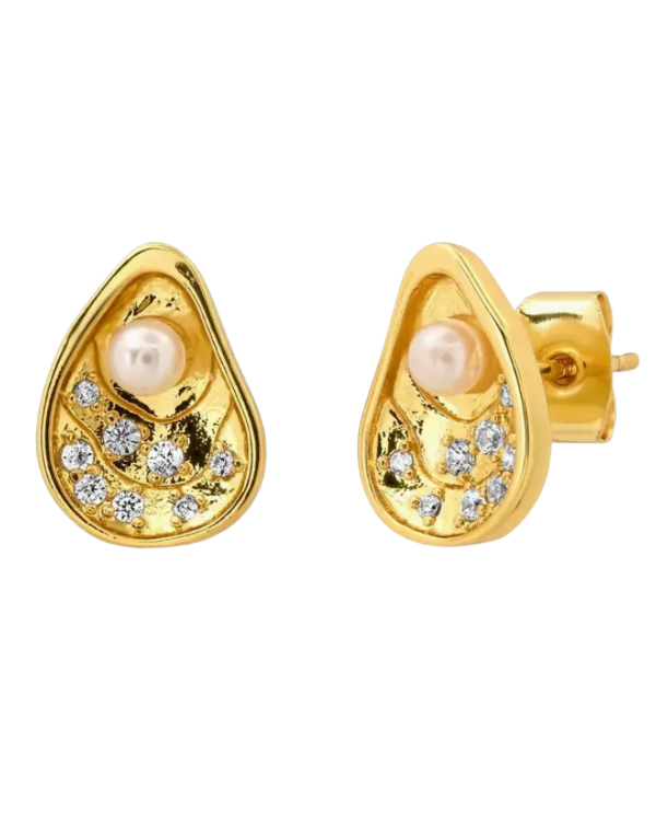 Oyster Shell With Pearl Stud Earrings