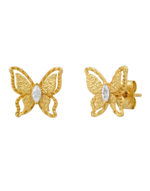 Gold CZ Butterfly Stud Earrings
