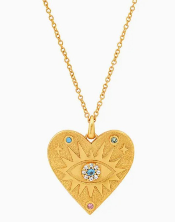 Textured Heart Evil Eye Gold Necklace