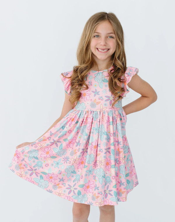 Beachy Blooms Flutter Sleeve Twirl Dress