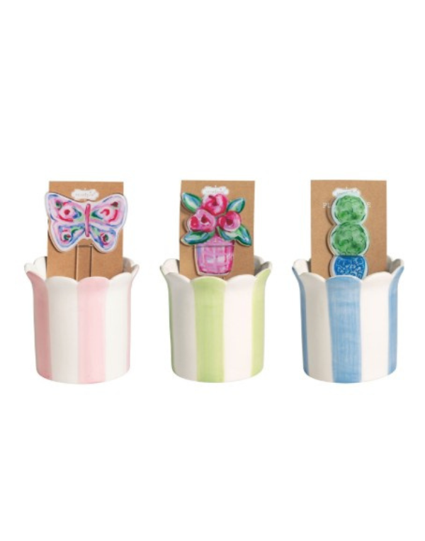 Striped Pot and Plant Stake Set