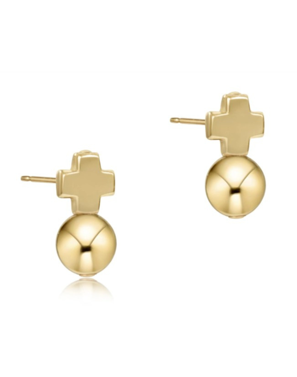 eNewton Signature Cross Gold Stud Earrings
