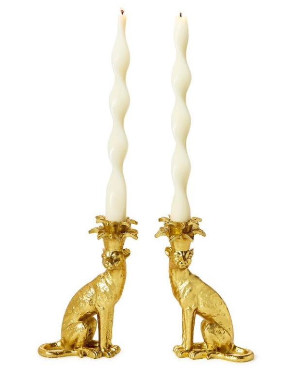 Set of 2 Leopard Taper Candleholders