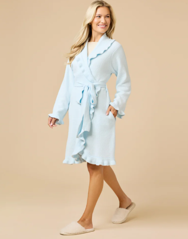 Softies 36" Ruffle Chenille Robe- Light Blue