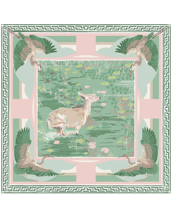 Green and Pink Lily Pad Doe Silk Pocket Square