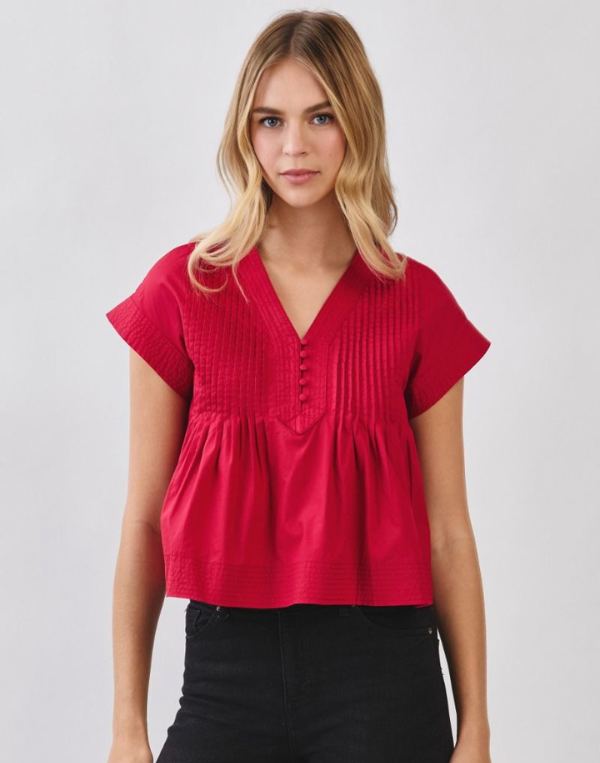 Crimson Pleated Top