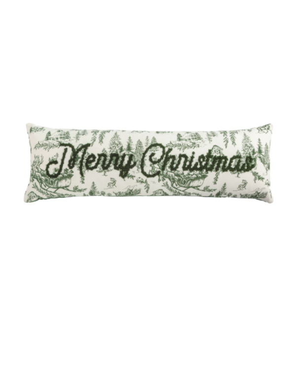 Merry Christmas Toile Long Pillow