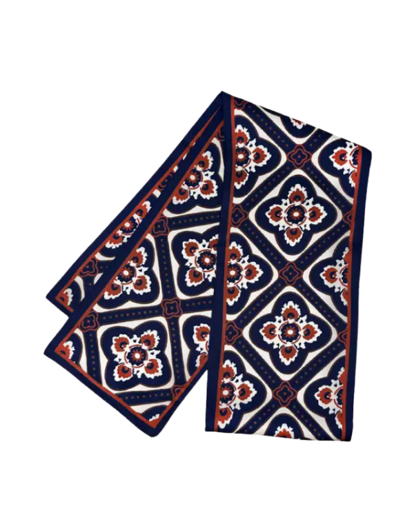 Long Pattern Scarf-Navy and Brown