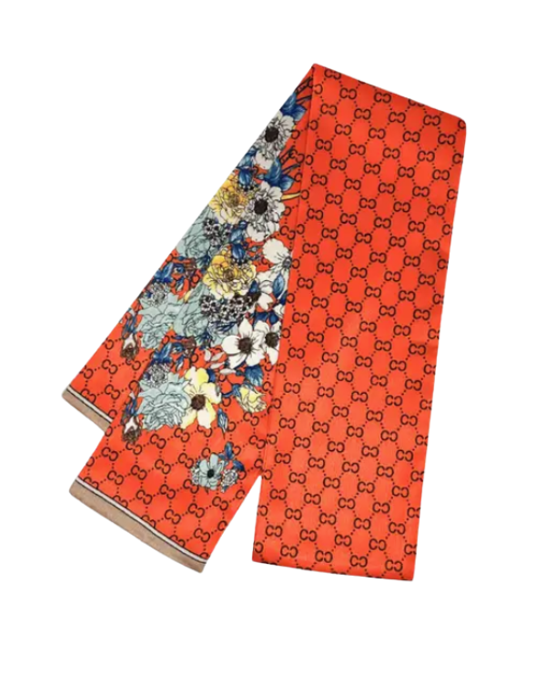 Long Floral Scarf-Orange