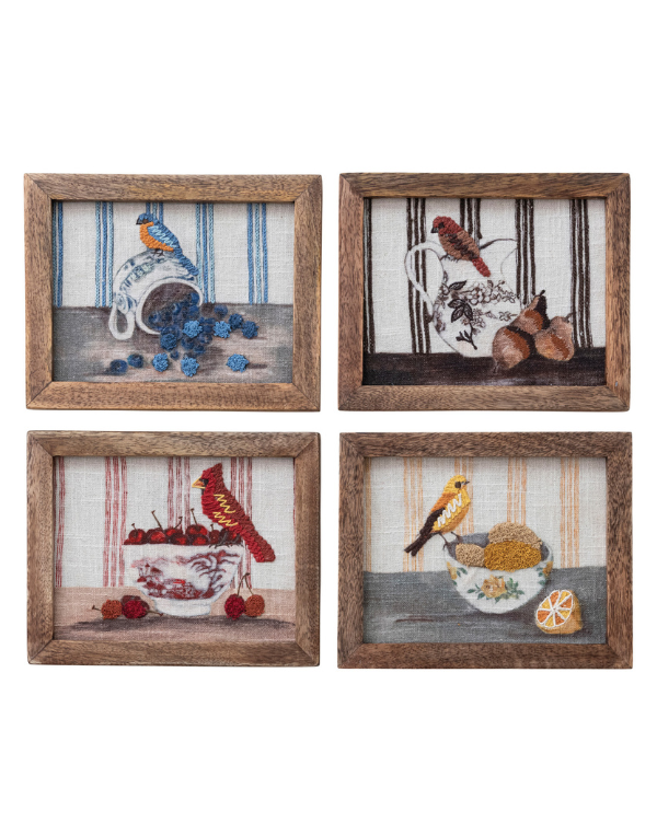 Embroidered Bird Wood Frame