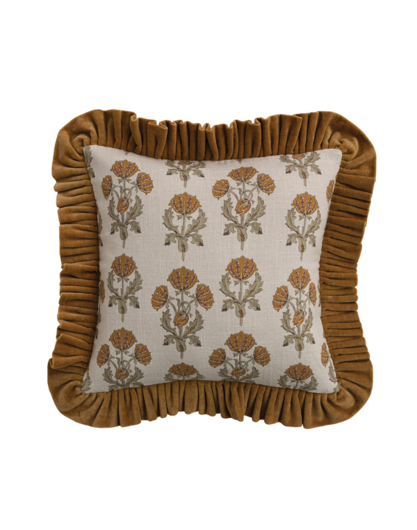 Cotton Flower Pillow- Mustard