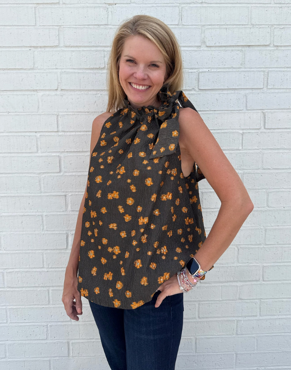 Jacquard Ruffle Neck Blouse