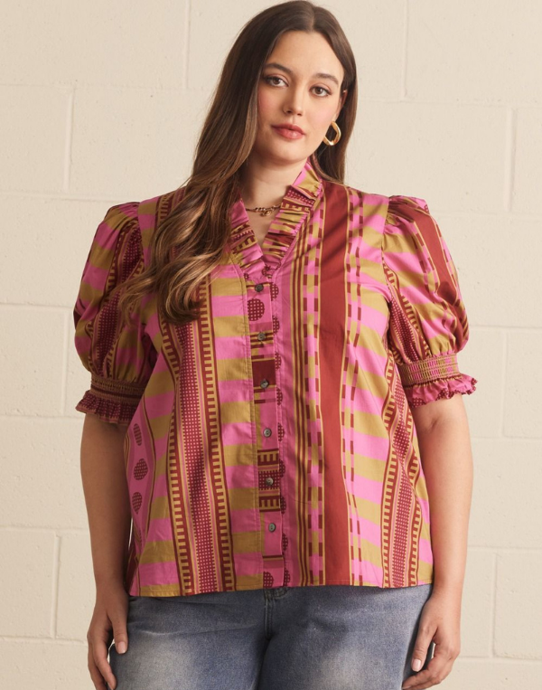Plum Quarter Sleeve Vneck Top- Extended Sizes