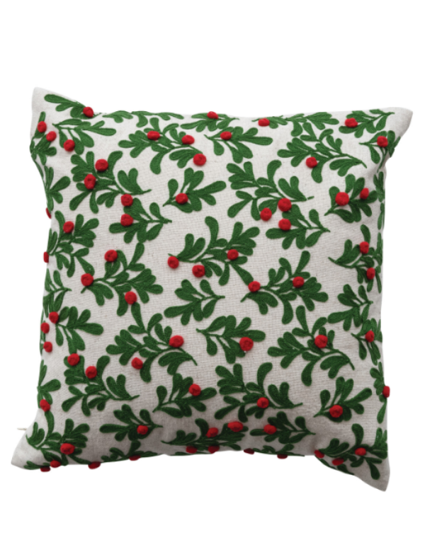 16" Embroidered Mistletoe Pattern Pillow