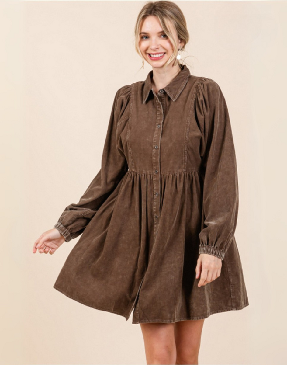 Brown Cotton Babydoll Dress - Extended Sizes Brown Cotton Babydoll Dress - Extended Sizes