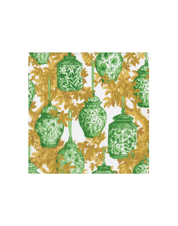 Ginger Jars Cocktail Napkins- Green/White