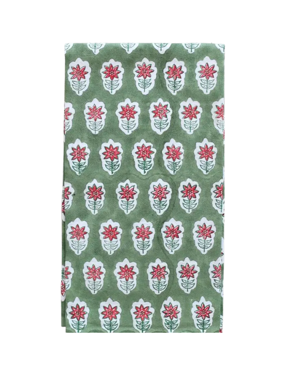 Christmas Lily Tea Towel- Sage/Red