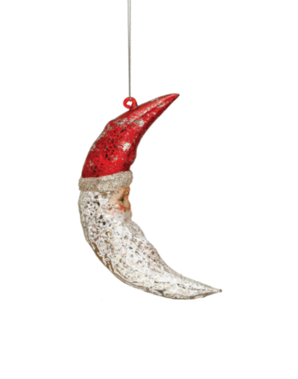 Mercury Glass Santa Moon Ornament