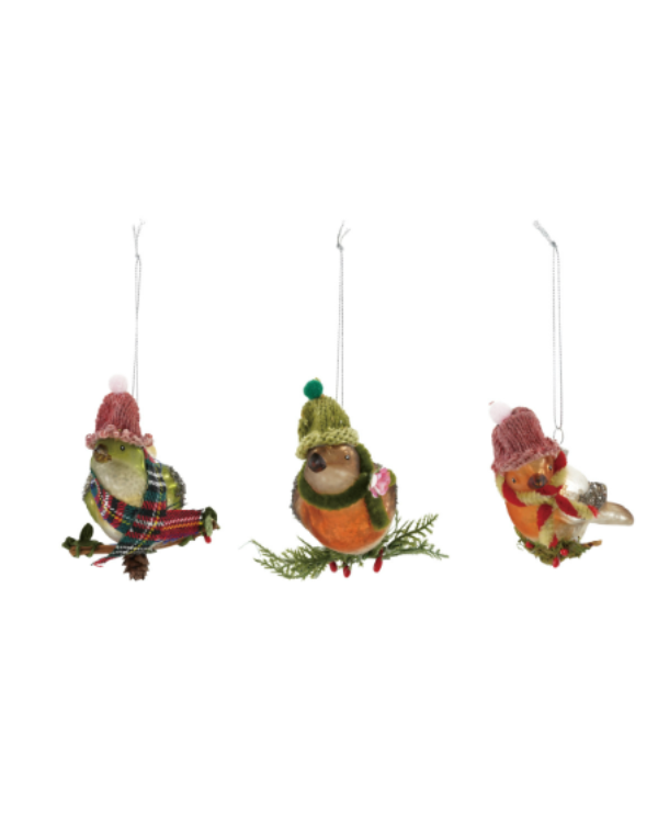 Bird wth Scarf on Branch Ornament