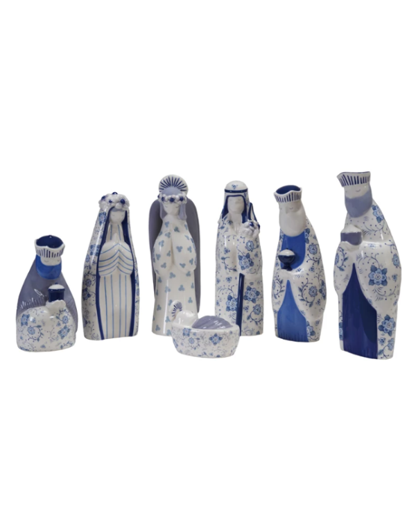 Blue Floral Pattern Ceramic Nativity