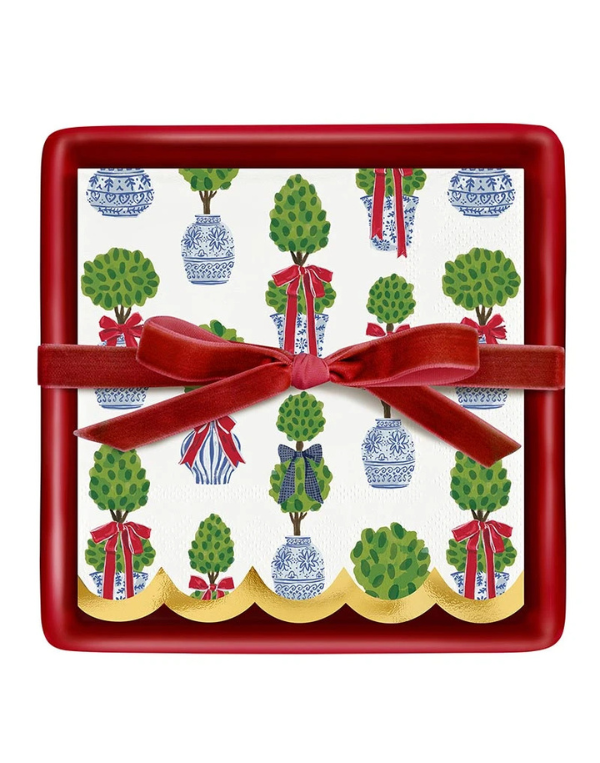 Holiday Topiaries Cocktail Napkins + Tray